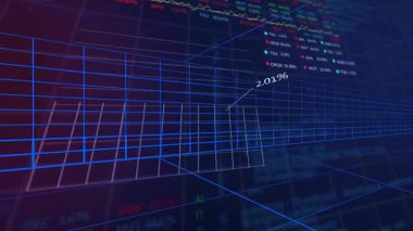 Karanlık boşluk 3 boyutlu kablo şebekesinin çekildiğini gösteriyor, veri grafikleri piyasa eğilimlerini gösteriyor. Fütürist, dijital, analitik, teknoloji, yenilik, görselleştirme, dinamik