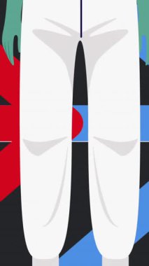 Yüz maskeli bir doktor ve beyaz arka planda renkli oklar. Coronavirus covid 19 salgını sırasında tıbbi ve sağlık hizmetleri dijital olarak üretilen video konsepti.