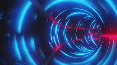 Siyah arkaplandaki neon dijital tünelin animasyonu. ışık, desen ve hareket konsepti dijital olarak oluşturulmuş video.