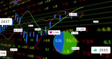 Gösterge paneli, kalp kartının şamdanların üzerinde asılı durduğunu, trend çizgilerini taradığını, çatışmayı izlediğini gösteriyor. Finansal, analitik, veri, dijital, teknoloji, yatırım, performans