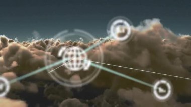 Gökyüzü üzerindeki bulutlarla bağlantı ağının animasyonu. küresel ağlar, bağlantılar ve dijital arayüz konsepti dijital olarak oluşturulmuş video.