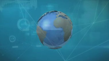 Dünya üzerinde uçaklarla olan bağlantı ağlarının animasyonu. küresel seyahat, bağlantılar, ağlar ve dijital olarak oluşturulan bulut hesaplama konsepti.