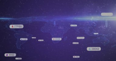 Tel çerçeve dünya haritası zayıflıyor, veri rozetleri kıtalar boyunca sürükleniyor, yükselen trendler görülüyor. Fütürist, teknoloji, analitik, dijital, sürükleyici, yenilikçi, bağlantı