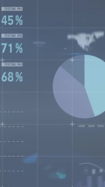 Gri arka planda finansal veri işleme sisteminin animasyonu. Küresel iş, finans, hesaplama ve veri işleme kavramı dijital olarak oluşturulmuş video.