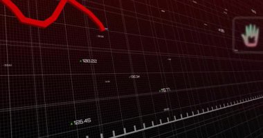 Kırmızı 3D ızgaradan başlayan çizgi çizelgesi, simgelerin yanında dalgalanıyor, karbondioksiti vurguluyor. Veri görselleştirme, analitik, çevresel etki, dijital arayüz, bilgi grafikleri, eğilim analizi, sürdürülebilirlik