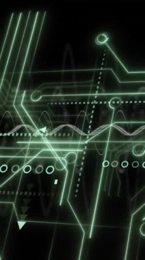 Siyah arkaplan üzerinde devre kartı ve bağlantı ağının animasyonu. Dijital olarak oluşturulmuş küresel bağlantılar, hesaplama ve veri işleme kavramı.