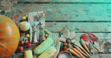 Şebeke çizgileri zayıflıyor, bar çizelgesi yükseliyor ve hasadı aşan çizgi grafiği, üretim ölçümlerini gösteriyor. Sonbahar, mevsim, hasat, veri görselleştirme, analitik, kırsal, tarım