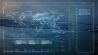 Yarı şeffaf kaplama başlangıç kıyı haritası görünümü eğri çizgiler veri işaretleyici işaretleme düğümü eşleştiriyor. Coğrafi, bağlantı, analitik, görselleştirme, teknoloji, dijital, küresel