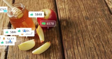 Baş parmak kabarcığı belirdiğinde, bal kavanozu ve elma etrafında sürüklenen ikonlar nişan büyümesini gösteriyor. Organik, kırsal, etkileşimli, dijital, topluluk, sağlıklı, sağlıklı