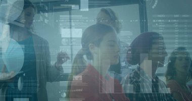 Presenter demonstrating augmented data visuals in meeting room using spherical sensor and stylus. Technology, training, innovation, collaboration, data, analytics, visualization