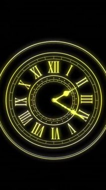 Gece yarısını gösteren saat animasyonu ve siyah arka planda patlayan havai fişekler. Yeni yıl, yeni yıl arifesi, parti, kutlama ve geleneksel konsept dijital olarak oluşturulmuş video.