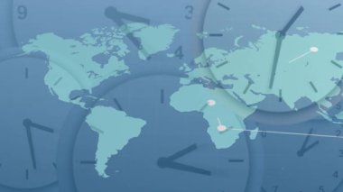 Mavi dijital harita tıklayan saat düğümleriyle başlayıp çizgileri kaydırarak şebekeyi resmedeceğiz. Küresel bağlantı, dijital ağ, veri transferi, teknolojik altyapı, siber iletişim, geleceksel tasarım, uluslararası iletişim