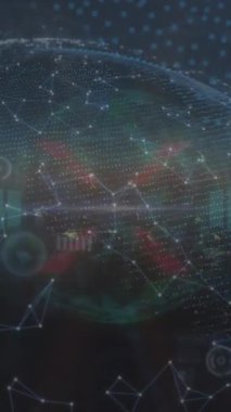 Bağlantılar ağının animasyonu ve mavi arkaplan ile dünya çapında yuvarlak tarayıcılar. Küresel ağ ve iş teknolojisi kavramı