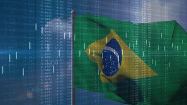 Brezilya bayrağı dalgalanması, şamdan çizelgesi titremesi, hisse senedi sallamalarını taklit etmek. Vatanseverlik, finans, soyutlama, dinamik, teknoloji, açık hava, ekonomi