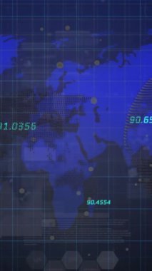 Mavi arkaplanda veri işleme animasyonu. küresel iş ve dijital arayüz kavramı dijital olarak oluşturulmuş video.