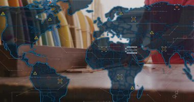 Yapıcı, veri simgeleri üreterek genişleyen dünya haritası olarak boş, rehberlik aracı traş kenarı yerleştiriyor. Sanatçı, atölye, kesinlik, yenilik, teknik, yaratıcı, endüstriyel