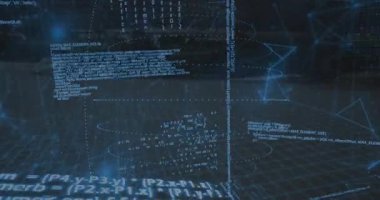 Yükselen kod akışları kıvılcım saçar ve dönen kablo küresinin arkasında ufuk çizgisi görünür hale gelir. Teknoloji, veri, siber alan, dijital, yenilik, fütürizm, soyutlama