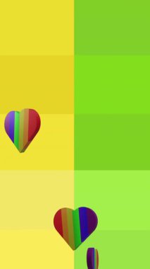 Animation of rainbow hearts over rainbow background. Pride, lgbtq and equality concept digitally generated video.