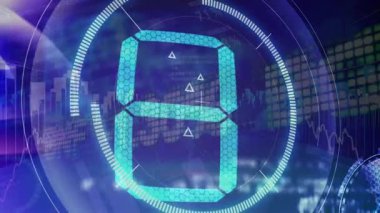 Finansal veri işleme ve geri sayımın animasyonu. küresel iş, veri işleme, bağlantılar, hesaplama ve dijital arayüz kavramı dijital olarak oluşturulmuş video.