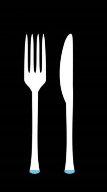 Siyah arka plan 4k üzerinde yeşil, mavi ve sarı ile doldurma erkek ve kadın ve bıçak ve çatal Animasyon