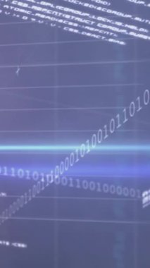 Mor zemin üzerinde finansal veri işleme ve ikili kodlama animasyonu. Küresel iş, finans, hesaplama ve veri işleme kavramı dijital olarak oluşturulmuş video.