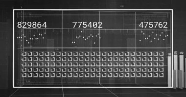 3 boyutlu HUD çerçeve ortaya çıkıyor, veri panelleri güncelleniyor, çubuklar yükseliyor, kümeleniyor, küçültülmekte olan görselleştirme eğilimleri. Teknoloji, analitik, veri, fütüristik, dijital arayüz, hareket