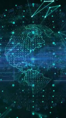 Siyah arkaplanda dünya üzerindeki noktalarla olan bağlantı ağının animasyonu. Küresel teknoloji, bağlantılar, çevrimiçi güvenlik ve dijital arayüz kavramı dijital olarak oluşturulmuş video.