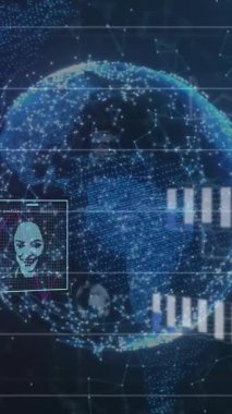 İnsan beyni üzerindeki bağlantı ağının animasyonu ve ekrandaki veri işlemesi. Dijital arayüz ve veri işleme kavramını dijital olarak oluşturan küresel bağlantılar.