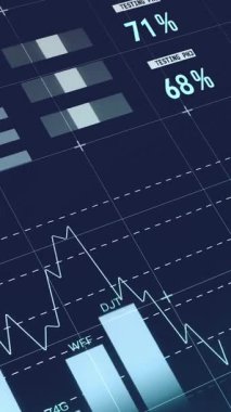 Siyah arka planda istatistik ve veri işleme animasyonu. Küresel finans, iş, bağlantılar, hesaplama ve veri işleme kavramı dijital olarak oluşturulmuş video.