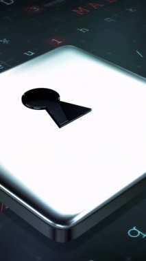 Asma kilit üzerinde veri işleme animasyonu. küresel iş ve dijital arayüz kavramı dijital olarak oluşturulmuş video.