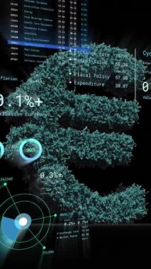 Avro para birimi işareti üzerinde finansal veri işleme animasyonu. Küresel iş, finans, hesaplama ve veri işleme kavramı dijital olarak oluşturulmuş video.