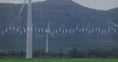 Çekimden sonra değişen türbinler dönerek çubukları ve çıkış değişimlerini gösteren eğilim çizgisini gösterirler. Yenilenebilir, sürdürülebilirlik, mühendislik, veri görselleştirme, teknoloji, enerji, çevre dostu