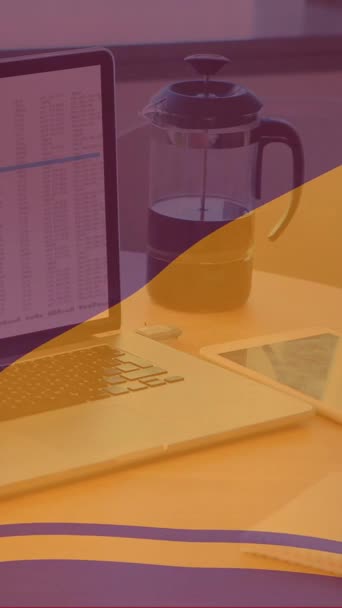 Animation of national flag over caucasian businesswoman using laptop. Patriotism business and digital interface concept digitally generated video.