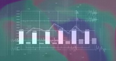 Kontrol panelinde çubuk ve çizgi grafiği, dalga formları, işaretli ızgara çizgileri ve sayısal etiketler gösteriliyor. Analizler, gösterge paneli, veri, teknoloji, görselleştirme, arayüz, dijital