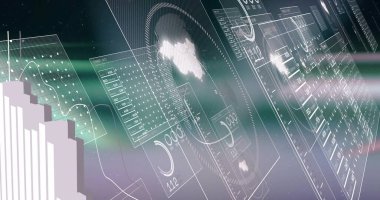 Sanal paneller dijital arayüzde yer değiştiriyor, dünya haritası ve lens aydınlatma efektleri var. Futuristik, teknoloji, veri görselleştirme, arayüz, dijital, yenilik, analitik