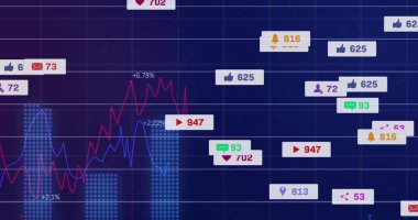 Karanlık ızgarada analiz UI görüntüleniyor, çok renkli çizgi grafiği, noktalı çubuklar, metrik gereçler gösteriliyor. Veri görselleştirme, dijital gösterge paneli, kullanıcı arayüzü, iş analizleri, grafik grafikleri, canlı tasarım, veri içgörüleri
