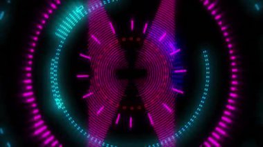 Siyah arkaplanda renkli dairelerin ve şekillerin canlandırılması. soyut arkaplan ve dijital arayüz kavramı dijital olarak oluşturulmuş video.