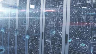 Mavimsi çizgiler sunucularda kayıyor. Parçacıklar holografik ağ akışını oluşturmaya başlıyor. Teknoloji, siber güvenlik, veri, yenilik, fütüristik, dijital, ağ