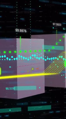 Animation of financial data processing over grid. Global business, finances, computing and data processing concept digitally generated video.