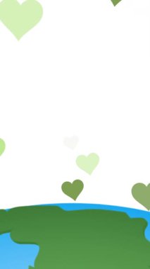 Beyaz arka planda kalp ve küre animasyonu. küresel çevre, yeşil enerji ve dijital arayüz konsepti dijital olarak oluşturulmuş video.