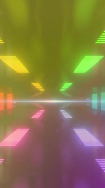 Siyah arkaplanda neon şekillerin animasyonu. Işık, şablon ve hareket konsepti dijital olarak oluşturulmuş video.