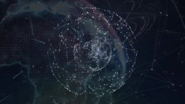 Animation of globe and network of connections. global connections, network and data processing concept digitally generated video.