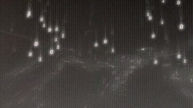 Şebeke oluşturduktan sonra ikili yağmur yağarak düşen altın ışınlar titreyen yeşil ışınlar ortaya çıkan veri arazisi. Fütürist, teknolojik, sanal, dinamik, soyut, dijital, veri