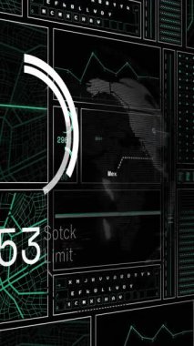 Bilgisayar sunucuları üzerinde dijital veri işleme animasyonu. Dijital olarak oluşturulmuş küresel bağlantılar, hesaplama ve veri işleme kavramı.