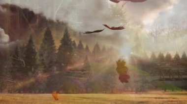 Rüzgar şiddetlenen akçaağaç yaprakları çayırlarda kıvrılarak onları kollarını kaldırarak karşılıyor. Sonbahar, doğa, manzara, sükunet, atmosfer, mevsimsel, kırsal