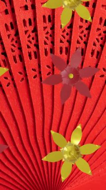 Kırmızı arka planda kopyalama alanı olan Çin desenli animasyon. Çin yeni yılı, şenlik, kutlama ve geleneksel konsept dijital olarak oluşturulmuş video.