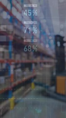 Depoda grafik ve veri animasyonu. İş, finans ve dağıtım hizmetleri kavramı dijital olarak oluşturuldu.