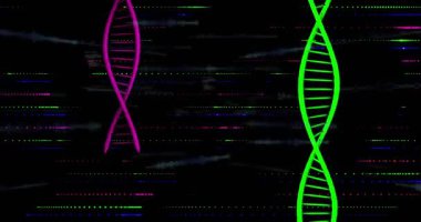 Arıza çizgileri açılıyor. Titreşen sarmal kodları sürülüyor. Veri akışını gösteren ufuk çizgisi oluşuyor. Fütürist, siber, teknoloji, dijital, soyut, neon, yenilik