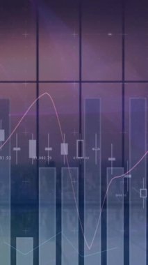 Ofis penceresinden şehir manzarasına karşı istatistiksel veri işleme. Siber güvenlik ve iş teknolojisi kavramı
