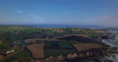 Sahne üzerinde döngü çubukları, çizgi çizelgesi izleme zirveleri ve verileri görselleştirmek için kaybolan numaralar başlar. Kırsal, kıyı, peyzaj, dron, hava, tarım, doğa